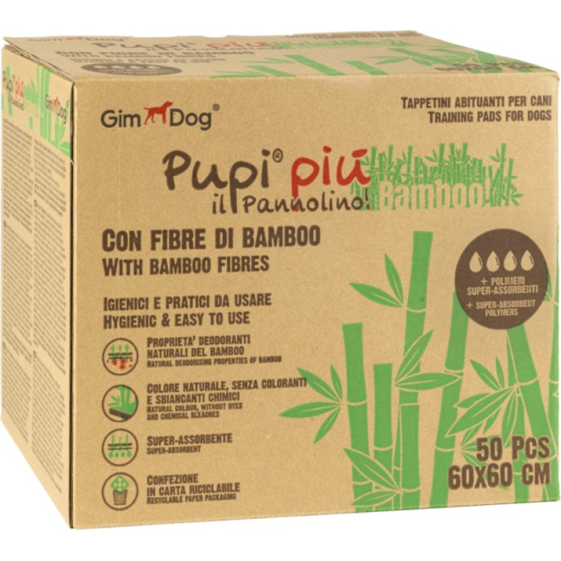 Gimborn Absorbējošie paladziņi - Gim Dog TRAINING PADS PUPI PIU BAMBOO 60x90cm 50gab