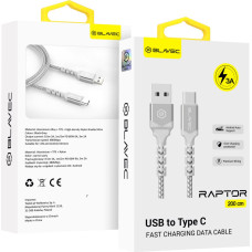 Blavec Cable Raptor braided - USB to Type C - 3A 2 metres Apple CarPlay|Android Auto (CRA-UC3WS20) white-silver