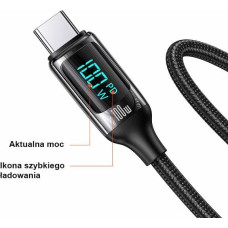 USAMS Kabel pleciony U78 USB-C na USB-C LED 2m 100W Fast Charging czarny|black SJ558USB01 (US-SJ558)