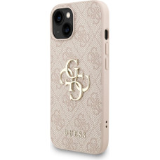 Guess PU 4G Metal Logo Strap Case for iPhone 15 Pink