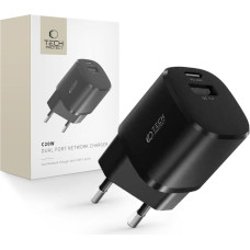Tech-Protect C20W mini USB-C PD 20W / USB-A QC 3.0 sienas lādētājs - melns