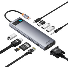 Baseus 11in1 centrmezgla adapteris USB-C uz USB-C PD 4x USB HDMI VGA AUX RJ45 SD TF pelēks
