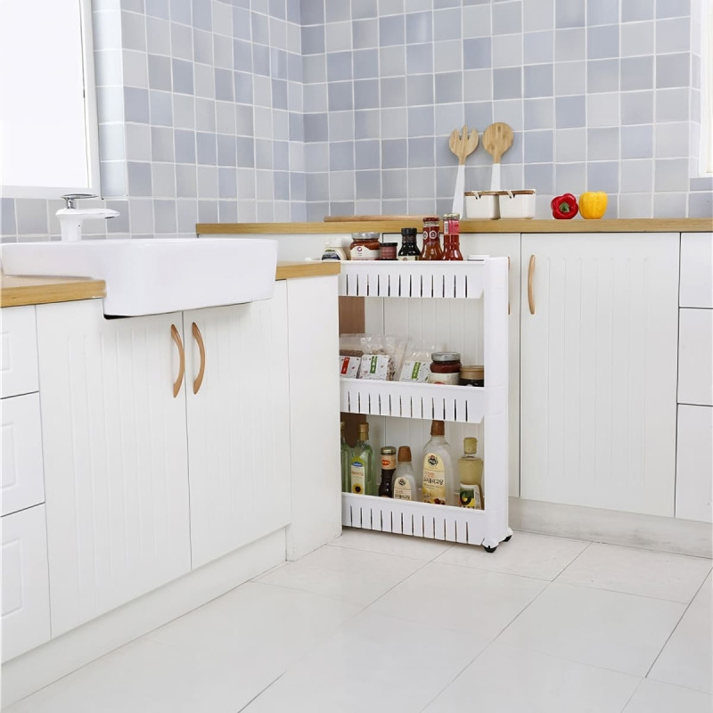 Retoo Vannas istabas ratiņi, virtuves plaukts, mobilais skapis, 3 plaukti, 54 x 71 x 12 cm