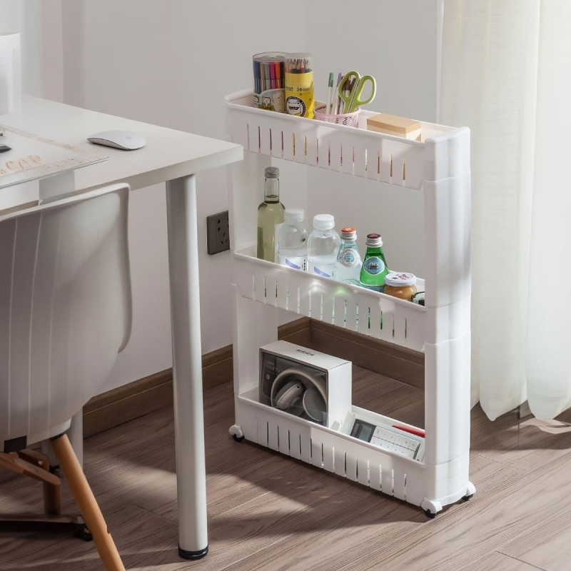 Retoo Vannas istabas ratiņi, virtuves plaukts, mobilais skapis, 3 plaukti, 54 x 71 x 12 cm