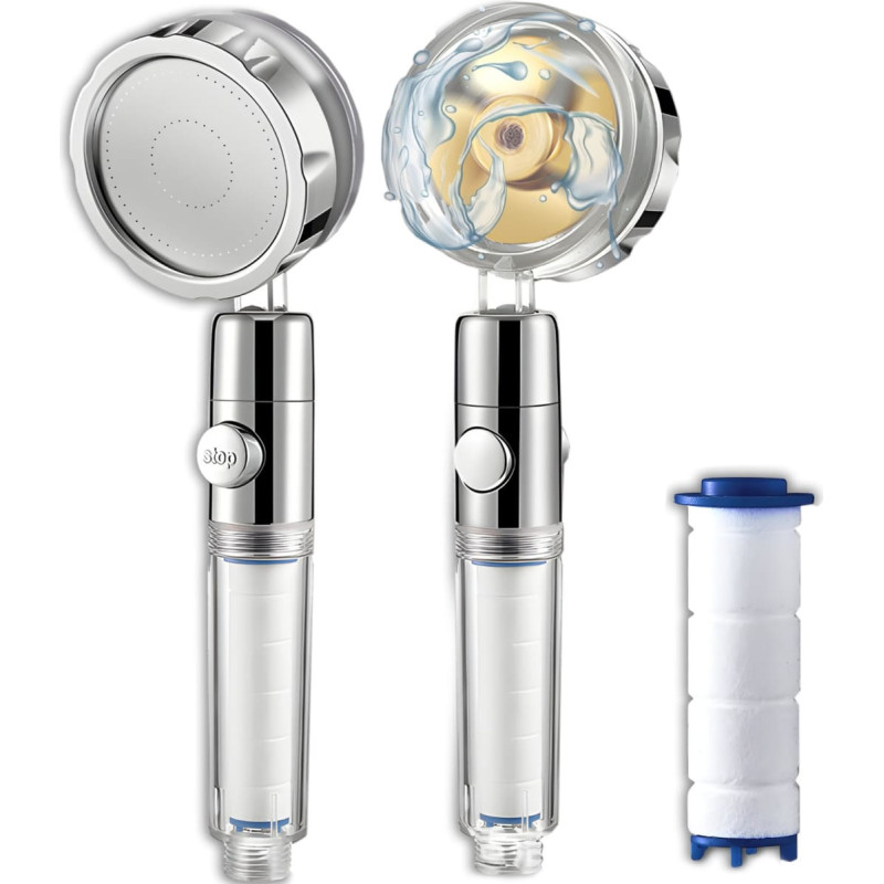 Retoo Dušas galva ar turbīnas filtru, kas taupa ūdeni START-STOP