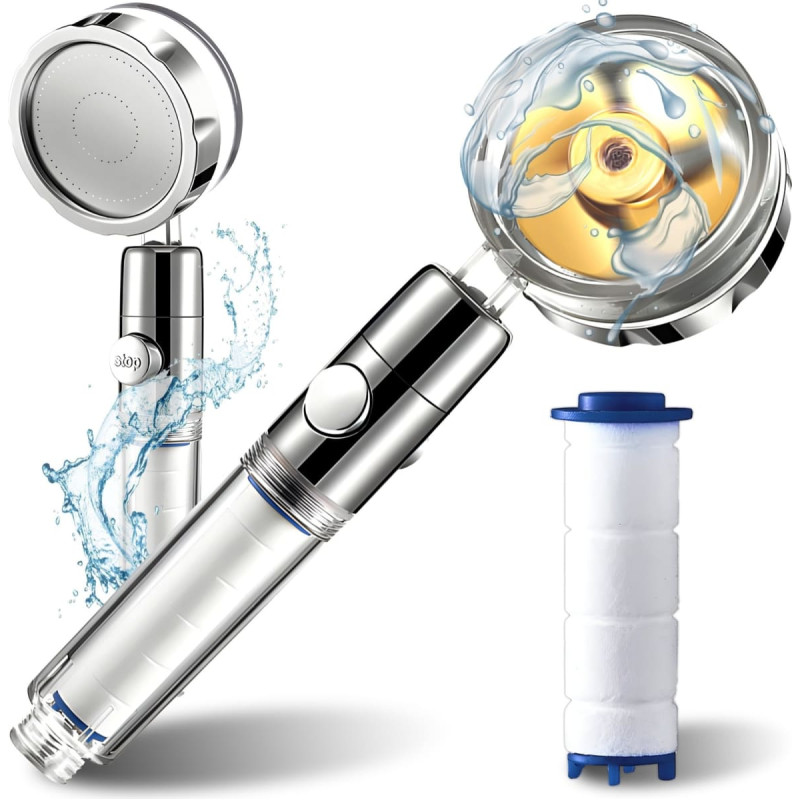 Retoo Dušas galva ar turbīnas filtru, kas taupa ūdeni START-STOP