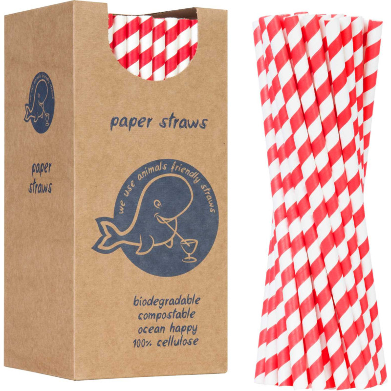 Gsg24 Organiskie papīra salmiņi PAPĪRA SALMIŅI biezi 8/205 mm - balti un sarkani 160 gab.