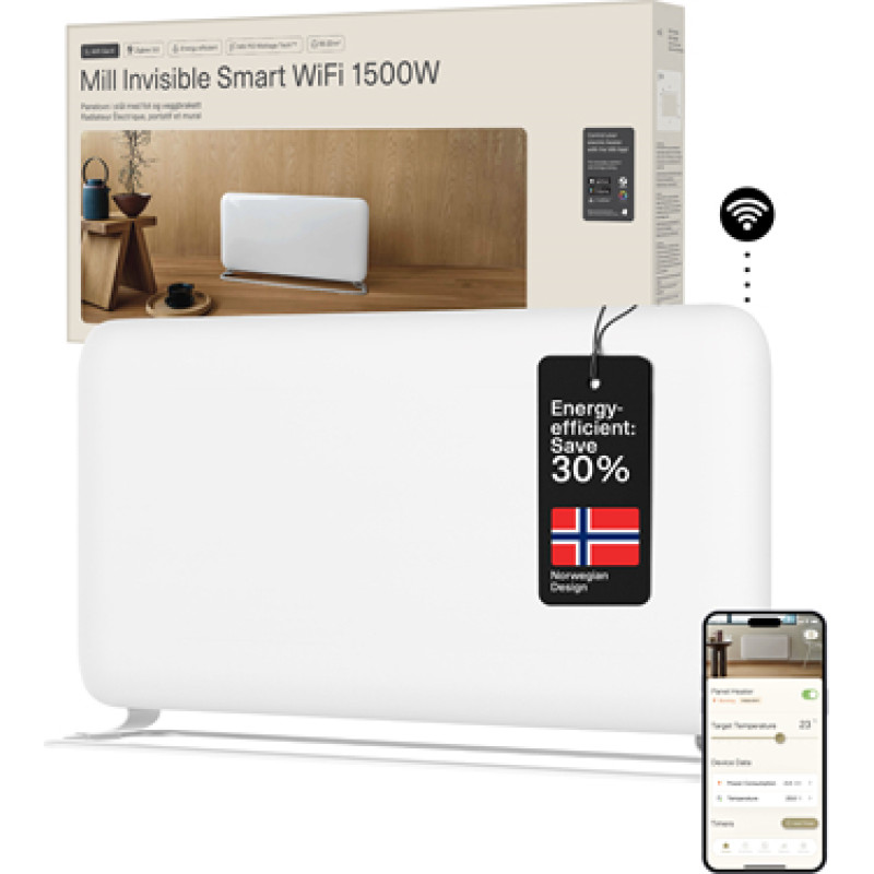 Mill WiFi Panel Heater  PA1500WIFI4A  Panel Heater  1500 W  Suitable for rooms up to 22 m  White  IPX4