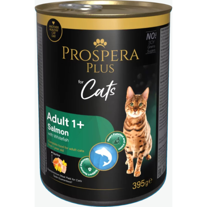 Prospera Plus Konservi kaķiem &ndash; Prospera Plus Cat Meat Pat&eacute; Adult 1+, Salmon with Whitefish, 395 g
