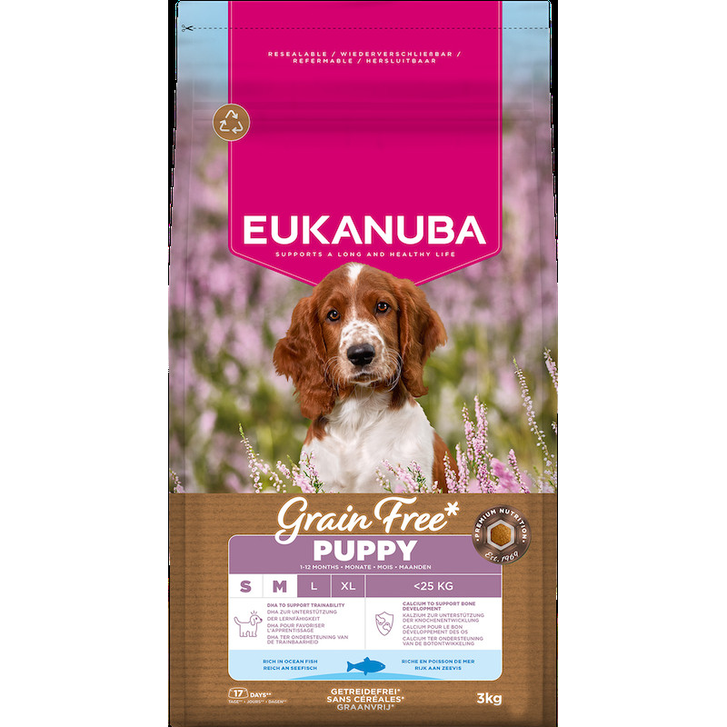 Eukanuba Sausa barība kucēniem - Eukanuba Puppy&Junior, Small&Medium, GRAIN FREE OCEAN FISH 3 kg