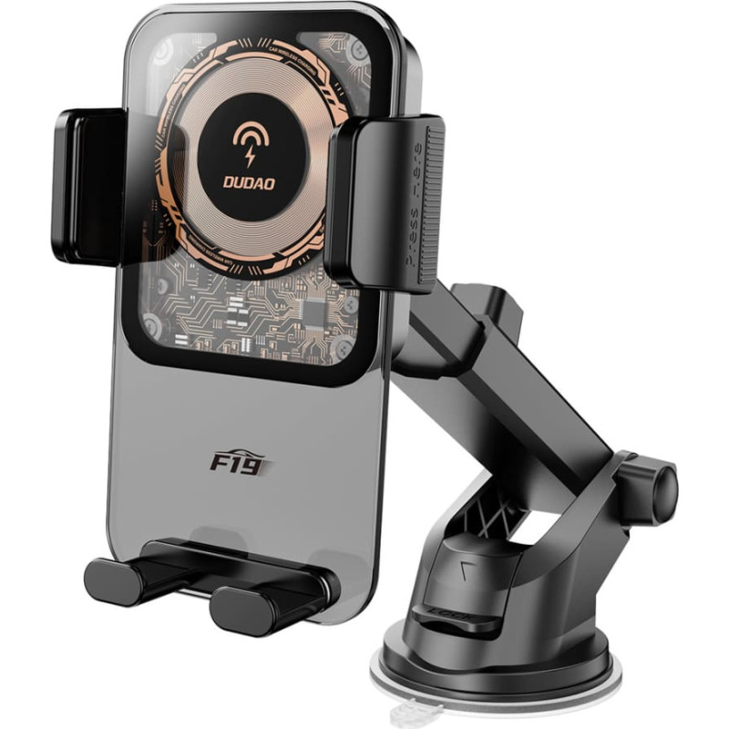 Dudao Automa&scaron;īnas turētājs ar skavu un 15 W induktīvo lādētāju - melns