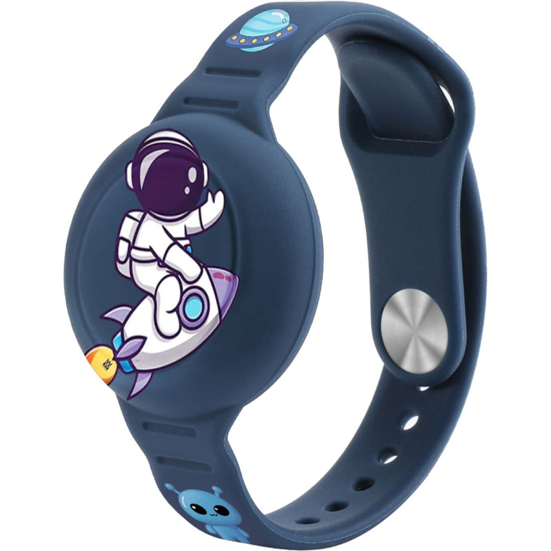 Hurtel Silikona aproce AirTag lokatoram uz plaukstas locītavas bērnam - astronauta tum&scaron;i zila