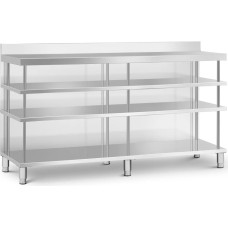 Royal Catering Bāra galds, darba virsma, ēdinā&scaron;anas uzņēmums, ar apmali, 4 plaukti, TĒRAUDS, 200 x 60 x 105 cm