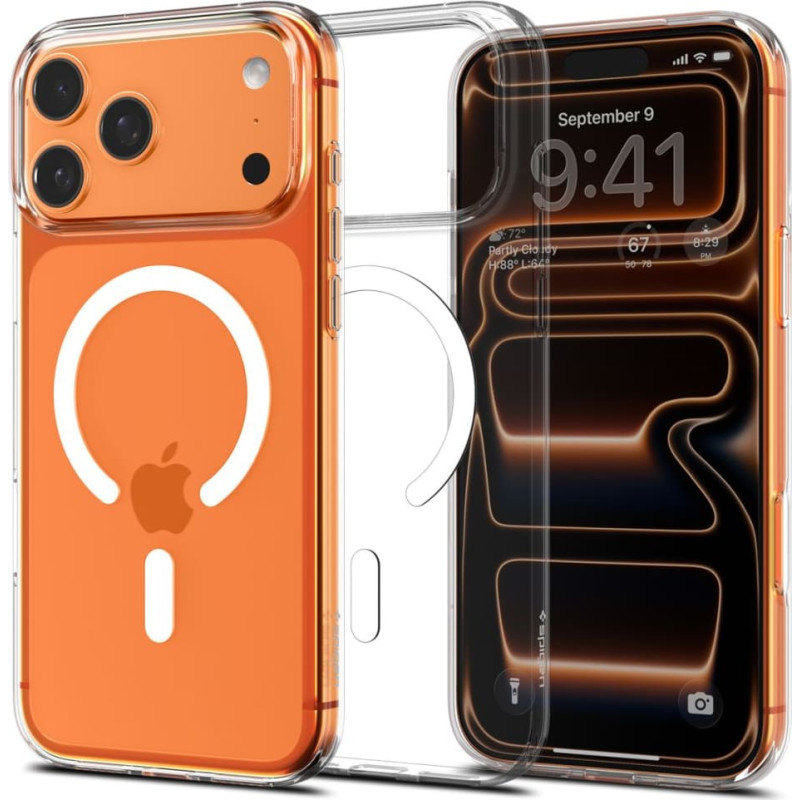 Spigen iPhone 17 Pro Max MagSafe &scaron;ķidro kristālu vāciņ&scaron; &mdash; caurspīdīgs un balts