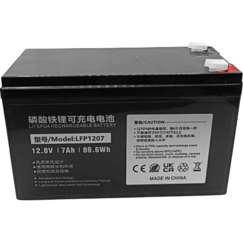 EXD Litija dzelzs fosfāta akumulators LiFePO4 12,8 V, 7 Ah, T2