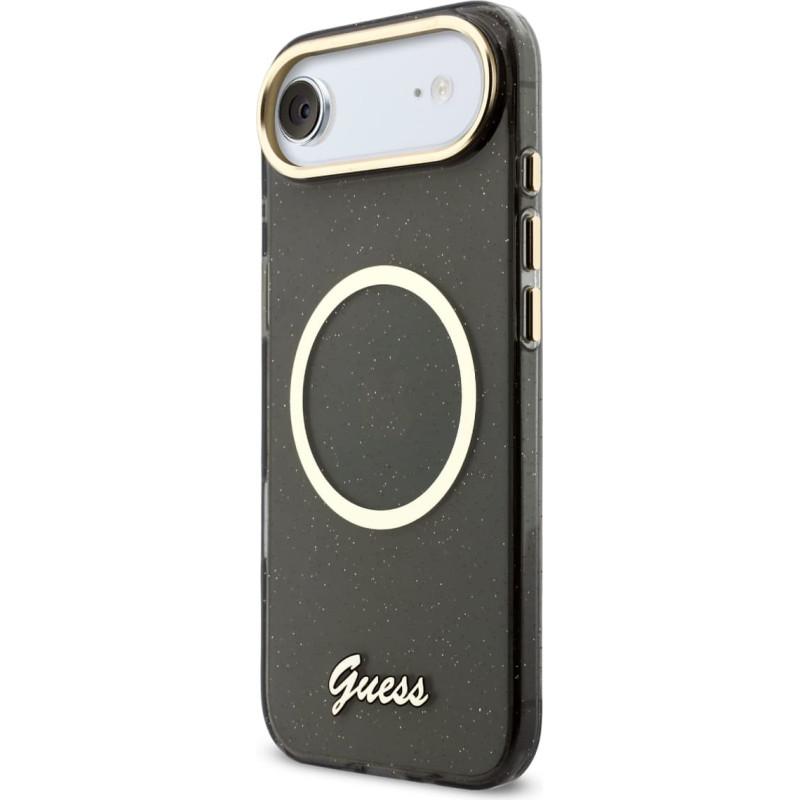 Guess IML Glitter Script Strap MagSafe Case for iPhone Air Black