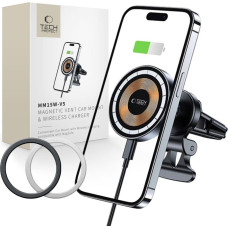 Tech-Protect MagSafe 15W automa&scaron;īnas gaisa atveres tālruņa turētājs ar bezvadu lādētāju - melns