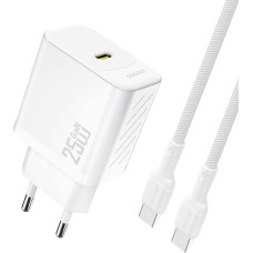 Dudao USB-C sienas lādētājs ar USB-C GaN PD 25W kabeli - balts