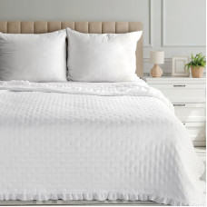 Dekoratīvs gultas pārklājs 200x220 Libi 3 balts ar volānu apmali