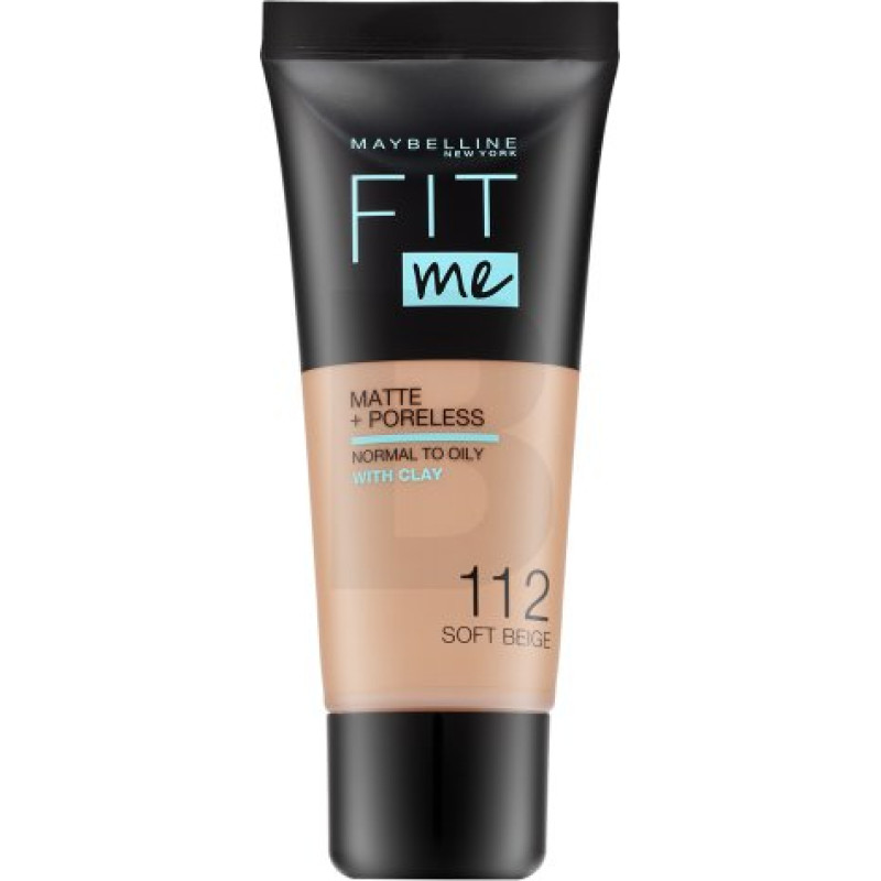 Maybelline Fit Me! Matte + Poreless &scaron;ķidrais grims ar matējo&scaron;u efektu 112 Soft Beige 30 ml