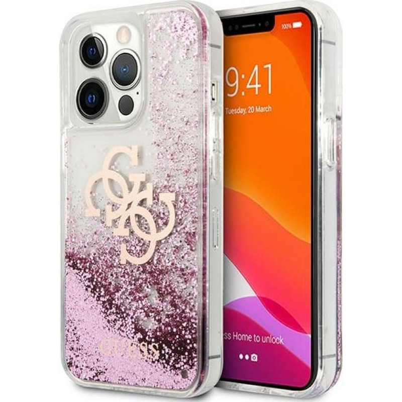 GUHCP13LLG4GPI Guess TPU Big 4G Liquid Glitter Pink Case for iPhone 13 Pro Transparent