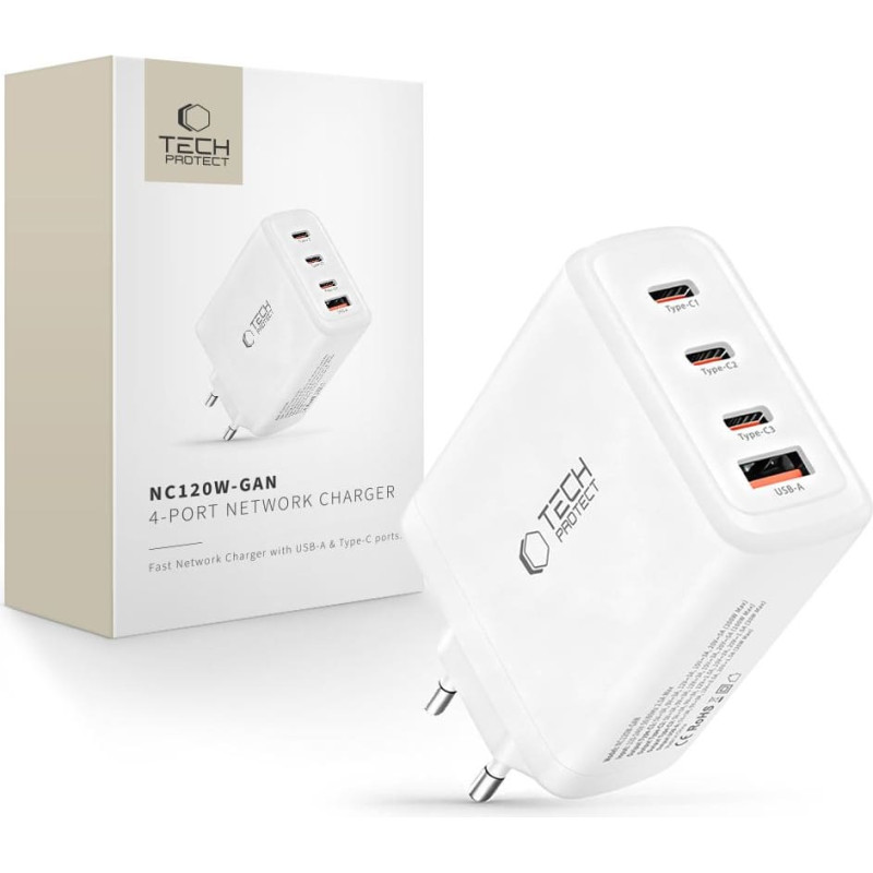Tech-Protect NC120W-GAN 4-Port 120W Wall Charger - White