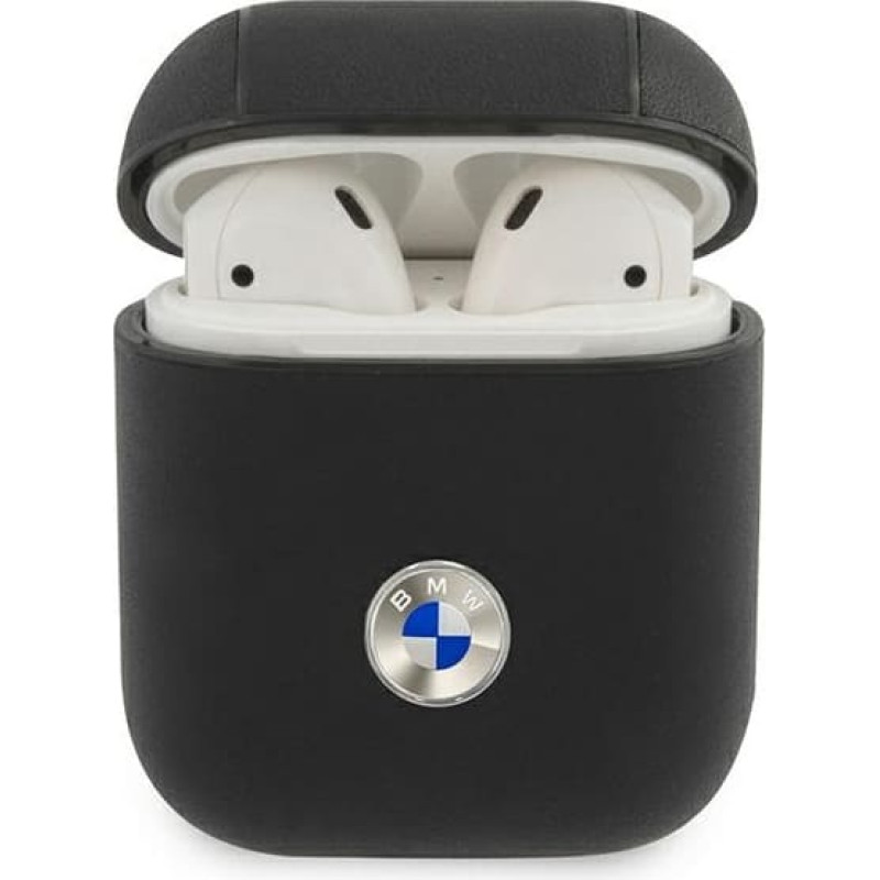 BMW BMA2SSLBK AirPods 1|2 cover  czarny|black Geniune Leather Silver Logo