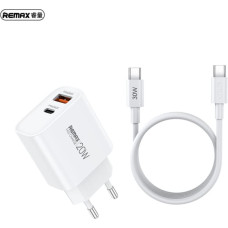 REMAX WALL CHARGER CABLE SET 20W RP-U120 USB|USB-C + USB-C TO USB-C CABLE WHITE