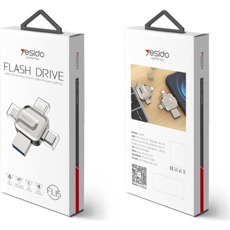 Yesido FLASH DISK L15 4IN1 OTG ADAPTER USB 3.0 128GB SILVER