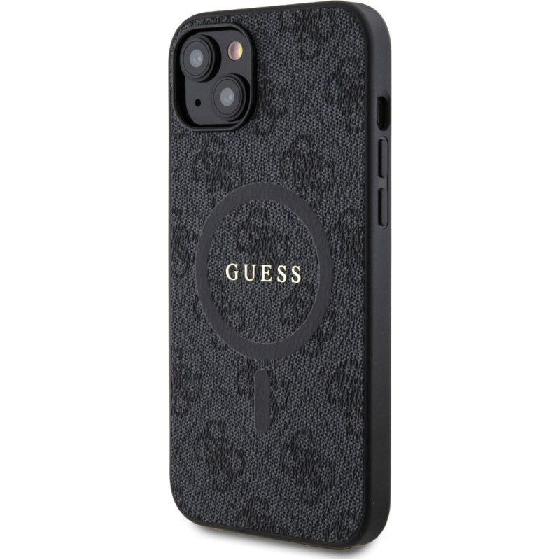 Guess PU Leather 4G Colored Ring MagSafe Case for iPhone 15 Plus Black