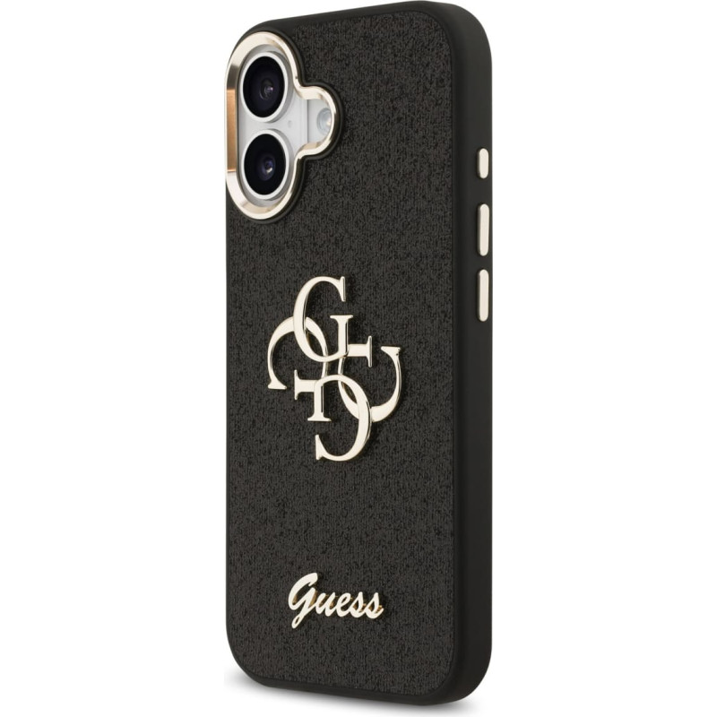Guess PU Fixed Glitter 4G Metal Frame Case for iPhone 17 Black