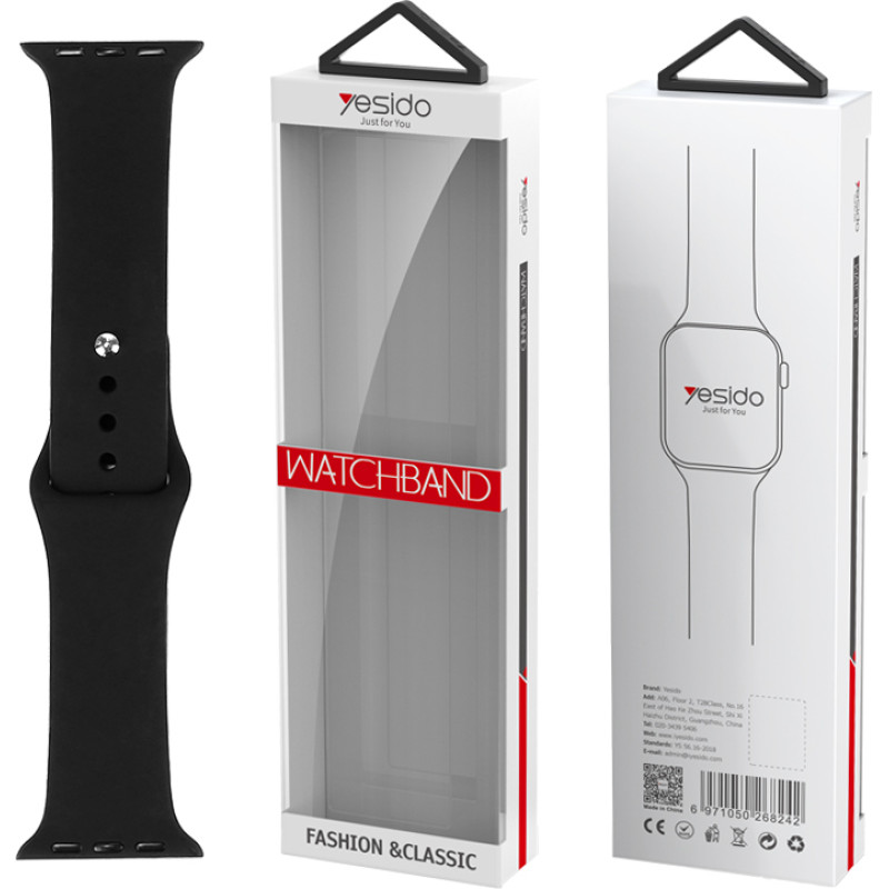 Yesido WB44 SILICONE STRAP FOR iWATCH S 38|40|41 (97+110) #1 BLACK
