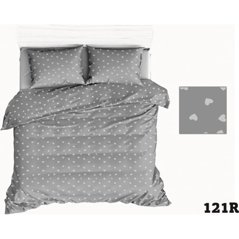 Kokvilnas gultas veļa 200x220 R121 pelēkas sirdis baltas sirdis 275D