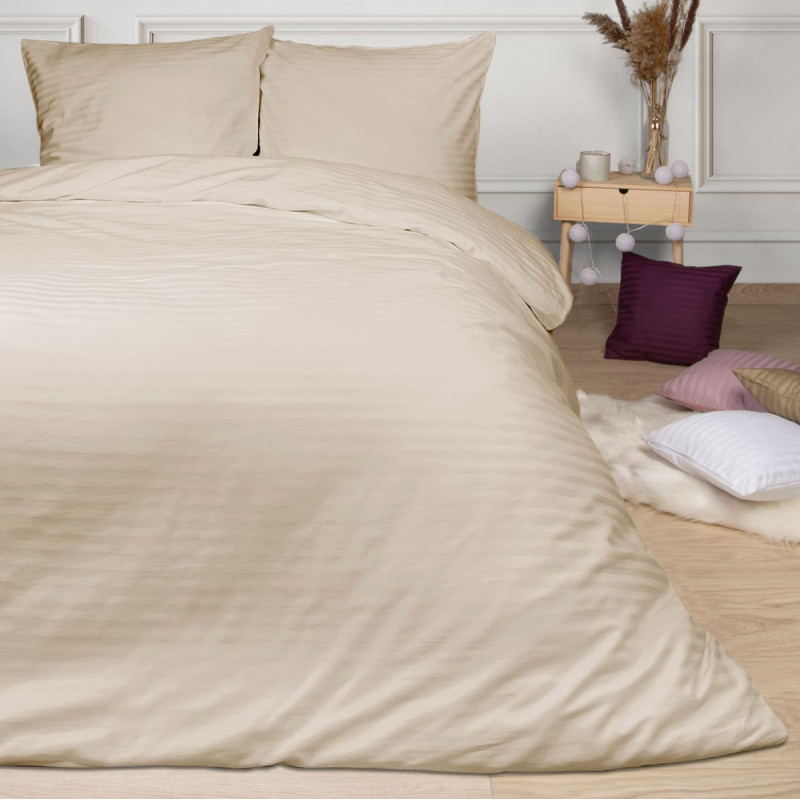 Satīna gultas veļa 140x200 kapučīno bēša vienkrāsainas svītras Cizgili damask