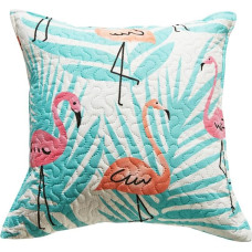 Dekoratīvā spilvendrāna 45x45 balta flamingo palmu lapas, stepēta Flamingove