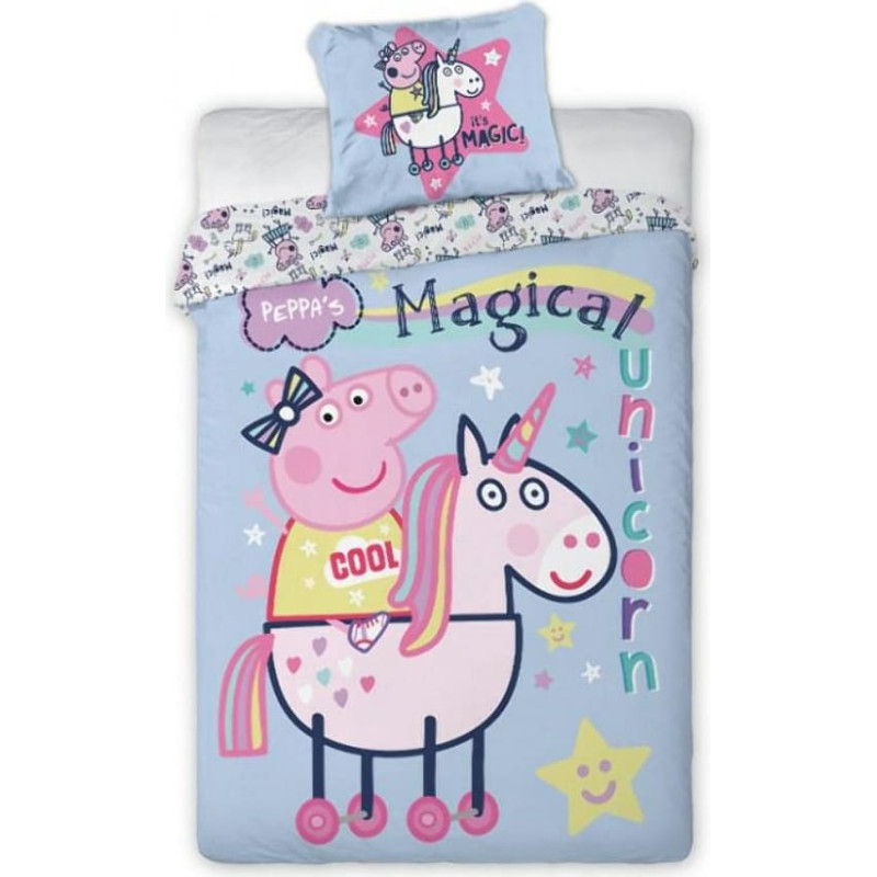 Kokvilnas gultas veļa 160x200 Peppa Pig 1313 unicorn blue unicorn