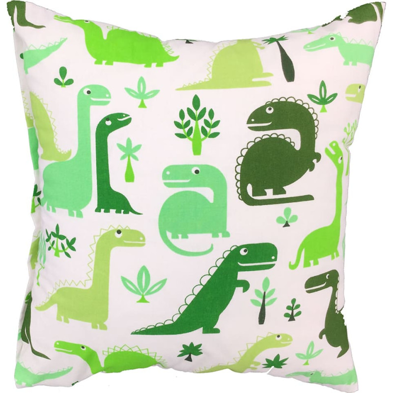 Kokvilnas spilvendrāna 70x80 1197E balta Dinosaurs zaļā olīvu