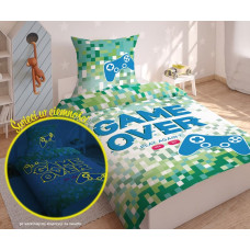 Gultas veļa spīd tumsā 140 x 200 Game Over Game Konsole Gamer Spēle Fanu pikseļi Spēlējiet vēlreiz Gamepad 3349 7167 Jauniešu dāvana