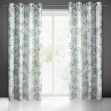 Aizkars gatavs uz starplikām 140x250 hortenzijas ziedi sudraba zila zaļa Idalia