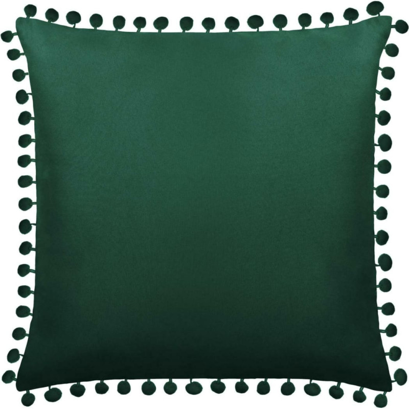 Dekoratīva spilvendrāna 45x45 Pūkaina zaļa pudele ar pomponiem