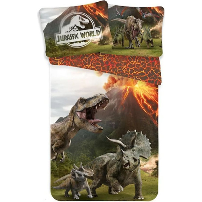 Kokvilnas gultas veļa 140x200 Jurassic Park dinozauru vulkāns 5994 Jurassic Park