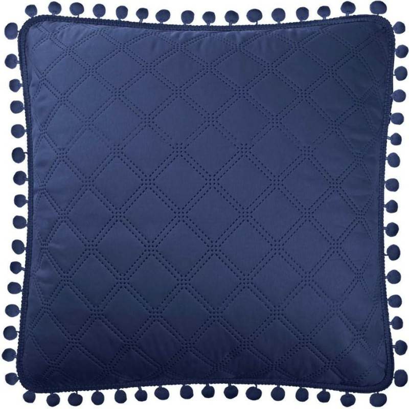 Spilvena pārvalks ar pomponiem 45x45 tumši zils Pompoo pompons glamour dimanti dekoratīvi gultas pārklājam