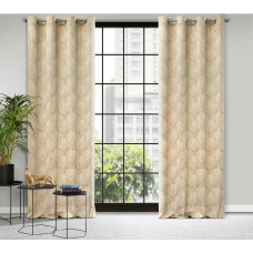 Aizkars 140x250 Goja krēmveida velūrs ar ginka lapām uz starplikām Pierre Cardin ar spīdīgu apdruku