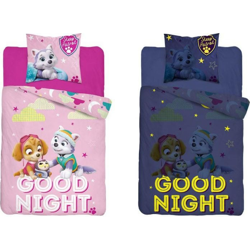 Tumsā mirdzoša gultas veļa 140x200 Paw Patrol PP 14 DC Fluo