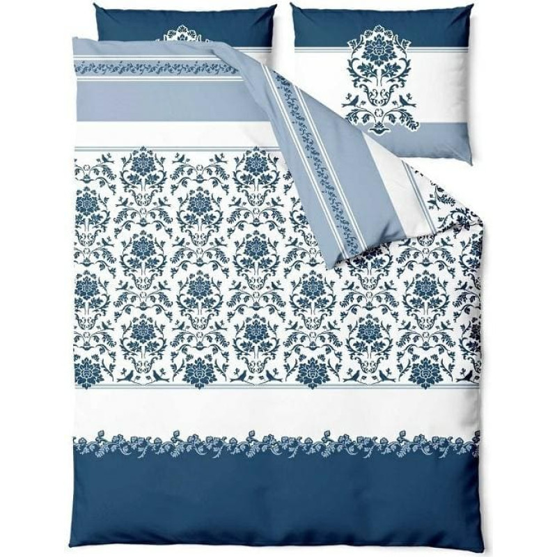 Satīna gultas veļa 160x200 Celestial Dream Glamour balti tumši zili austrumu ornamenti Satin Home 1