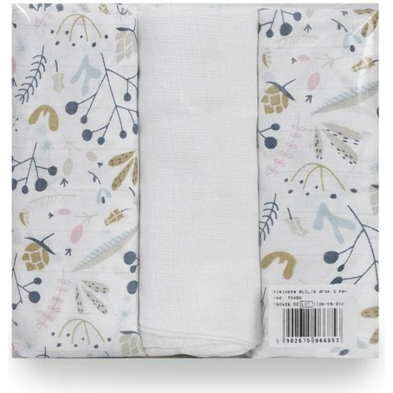 Muslīna autiņbiksīšu komplekts 3 gab 70x80 2 gab ziedi 1 gab Tetra Muslin