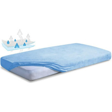 Ūdensizturīgs pieguļošs palags 70x140 24 zils frotē audums ar elastīgu bērnu gultiņu apakšklāju