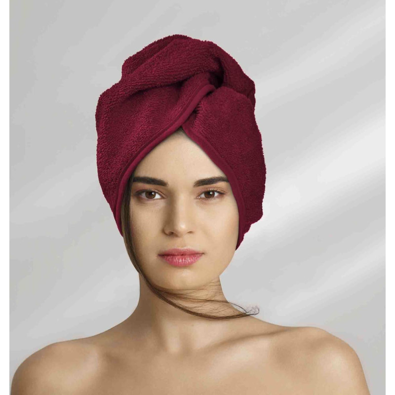 Matu turbāns Button bordo frotē vannas dvielis