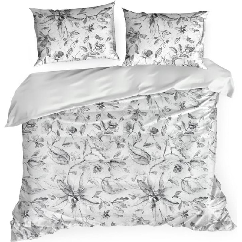 Kokvilnas gultasveļa 160x200 Ada 01 pelēki ziedi