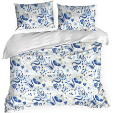 Kokvilnas gultasveļa 220x200 balti zili ornamenti Sonia 24